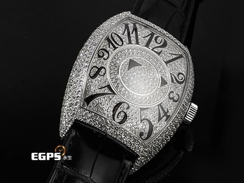 Franck Muller FM 法蘭穆勒 FM DOUBLE MYSTERY 雙重神秘 8880 DM D CD 酒桶型 18K白金材質 原廠鑲嵌鑽石錶殼、滿天星面盤&nbsp;黑色立體經典阿拉伯數字時標 自動上鏈 44x54mm