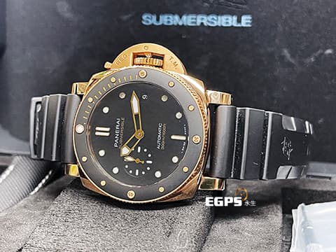 PANERAI 沛納海 Submersible PAM1164 三日鍊 玫瑰金 複合式材質錶殼 Goldtech玫瑰金材質、黑色陶瓷錶圈，小沛潛水錶款稀有的適合亞州人手腕的44mm黃金尺寸，2022年保單 自動上鍊 44mm
