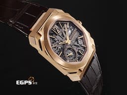 BVLGARI 寶格麗 Bulgari Octo Finissimo系列 Skeleton 8 Days 103667 18K玫瑰金材質&nbsp;<font color="#fdd296">超薄5.95mm 鏤空面盤 動力儲存顯示</font> 經典八角形多稜角設計錶框 八日鍊 小秒針 <font color="#ff0000">超薄機械機芯</font>&nbsp;<font color="#FF0000">2025年保卡 官方新錶訂價：1,271,000元</font>&nbsp;手上鏈 40mm