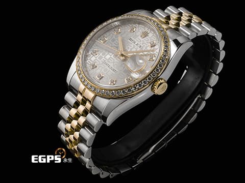 ROLEX 勞力士 DATEJUST 116243 蠔式日誌型 18K黃金材質 半金款 原廠鑲嵌鑽石錶圈、時標 紀念面盤&nbsp;2016年保卡 紀念型錶帶 自動上鏈 36mm