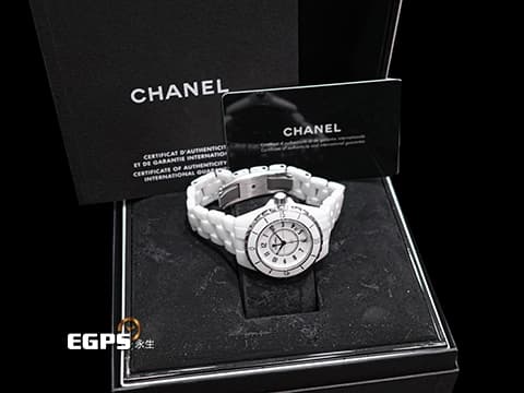 CHANEL 香奈兒 J12 White Ceramic H0968 經典 白陶瓷 大三針 專利不鏽鋼蝴蝶扣 石英腕錶 33mm