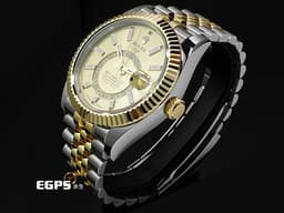 ROLEX 勞力士 Sky-Dweller 336933 蠔式 天行者 <font color="#f5dea8">18K黃金材質 半金款 最新9002機芯 皇帝金色面盤</font>&nbsp;兩地時間 年曆錶 沙羅系統 經典三角坑紋錶圈 <font color="#FF0000">2025年保卡 紀念型（Jubilee）五銖錶帶</font> 自動上鍊 42mm