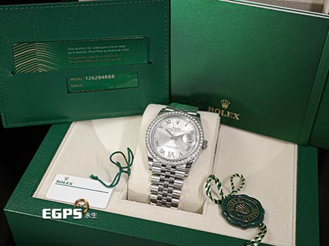 ROLEX 勞力士 Datejust 36 蠔式日誌型 126284RBR 銀白色羅馬數字VI、IX鑲鑽面盤 原廠鑽圈&nbsp;DJ36 不鏽鋼 2021年新式保卡 紀念型（Jubilee）五銖錶帶&nbsp;126284 RBR 自動上鍊 36mm