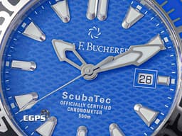 Carl F. Bucherer 寶齊萊 Patravi ScubaTec 柏拉維 深潛 00.10632.23.53.21&nbsp;<font color="#0c8edf">藍色雕紋面盤</font><font color="#0582f5">&nbsp;</font>不鏽鋼 排氦氣閥&nbsp;<font color="#FF0000">2025年保卡 </font>潛水錶 自動上鍊 44.6mm