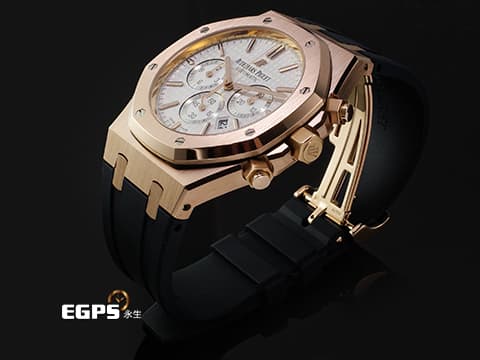 Audemars Piguet AP錶 愛彼 Royal Oak 皇家橡樹 18K玫瑰金材質 26320OR&nbsp;白色格紋面盤 計時碼錶 台灣公司貨&nbsp;自動上鏈 41mm