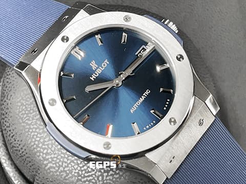 HUBLOT 宇舶 Classic Fusion 經典融合系列 511.NX.7170.RX 高硬度5級鈦金屬材質 藍色太陽紋面盤&nbsp;2024年電子保單&nbsp;自動上鍊 45mm
