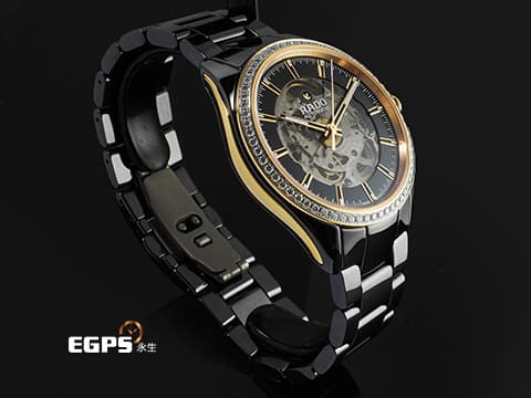 RADO 雷達 Hyperchrome 皓星系列 R32029152 黑色陶瓷材質&nbsp;原廠鑲嵌鑽石錶圈 鏤空面盤 2024年保單 自動上鍊 47.8 x 42mm