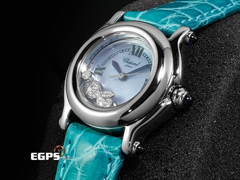 CHOPARD 蕭邦 Happy Sport 快樂鑽  Happy Fish 快樂魚 27/8245-23 不鏽鋼材質 珍珠貝母面盤 2顆圓形及魚造型跑鑽 石英機芯 26mm