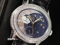 Audemars Piguet 愛彼 AP錶 Millenary Ladies Starlit Sky&nbsp;<font color="#2828ff"><span style="font-size: 13.3333px;">千禧星空「</span></font><span style="color: rgb(40, 40, 255);">黑夜</span><font color="#2828ff"><span style="font-size: 13.3333px;">」特別版 藍色砂金石搭配珍珠貝母面盤</span></font>&nbsp;77316BC.ZZ.D007SU.01&nbsp;<span style="color: rgb(202, 223, 240);">原廠鑲嵌頂級天然鑽石面盤、錶圈、錶耳、錶背、錶扣&nbsp;</span>77316 BC 月相盈虧 動能顯示&nbsp;<font color="#ff0000">新錶參考訂價：2,711,000元</font>&nbsp;自動上鏈 35.4 x 39.5mm