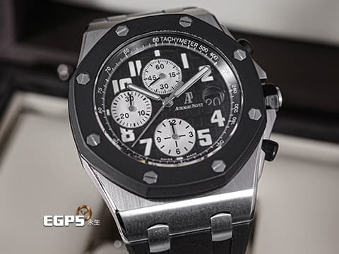 Audemars Piuget 愛彼 AP錶 Royal Oak Offshore Chronograph 皇家橡樹 離岸型 25940SK.OO.D002CA.03&nbsp;黑色格紋面盤 經典黑色橡膠外框&nbsp;計時碼表 不鏽鋼 25940 SK&nbsp;台灣公司貨 自動上鍊 42mm