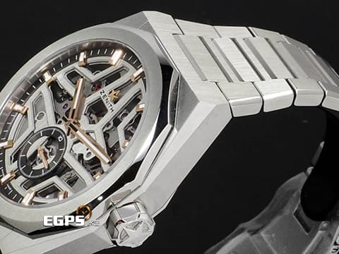 ZENITH 真力時 DEFY Skyline Skeleton 天際線系列 03.9300.3620/80.I001 不鏽鋼材質&nbsp;高振頻 10秒 旋風秒針&nbsp;ZENITH四芒星鏤空面盤 2025年卡 附贈快拆式橡膠錶帶 自動上鍊 41mm