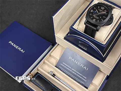PANERAI 沛納海 Lumnior GMT PAM01441 黑陶瓷 兩地時區 三日鍊 小秒針 經典三明治面盤 菸草色夜光時標 PAM1441 2023年保單 自動上鍊 44mm