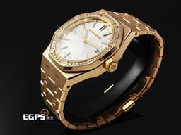 Audemars Piguet 愛彼 AP錶 Royal Oak 皇家橡樹 15551OR.ZZ.1356OR.04 <font color="#f9e6b4">原廠鑲嵌鑽石錶圈 白色Grande Tapisserie格紋錶盤</font>&nbsp;15510 OR 玫瑰金&nbsp;<font color="#ff0000">2023年保卡</font>&nbsp;自動上鍊 37mm