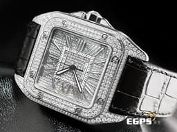 CARTIER 卡地亞 Santos 100 de Cartier 山度士 大型 經典 不鏽鋼材質 <font color="#05f0f0">精鑲鑽石滿天星面盤、錶圈、錶扣</font>&nbsp;自動上鍊 41mm