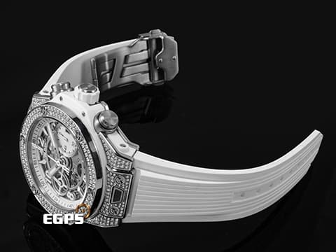 Hublot 宇舶 BIG BANG 大爆炸 Unico Titanium&nbsp;441.NE.2011.RW.1704 鈦金屬材質 原廠鑲嵌170顆鑽石錶殼（共0.8克拉） 126顆鑽石錶圈（共1.1克拉） 2024年電子保單 飛返計時碼錶 自動上鍊 42mm