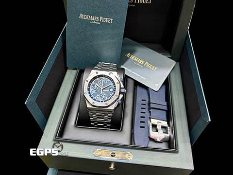 Audemars Piguet 愛彼 AP錶 Royal Oak Offshore 皇家橡樹 離岸型 26238ST.OO.2000ST.01 經典初代雲夜藍「Petite Tapisserie」格紋面盤 飛返 計時碼錶 不鏽鋼材質&nbsp;2025年保卡 最新易換式錶帶系統&nbsp;自動上鍊 42mm