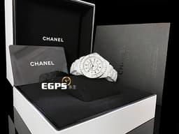 CHANEL 香奈兒 J12 White Ceramic H5698 白陶瓷 大三針 經典 <font color=#FF0000>2024年保單 專利不鏽鋼蝴蝶扣</font> 石英腕錶 33mm