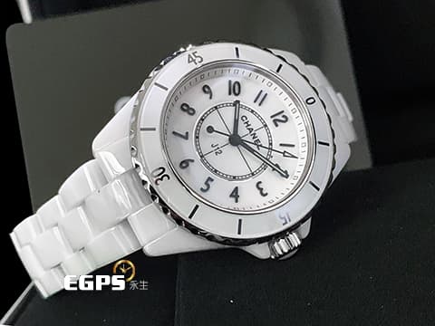 CHANEL 香奈兒 J12 White Ceramic H5698 白陶瓷 大三針 經典 2024年保單 專利不鏽鋼蝴蝶扣 石英腕錶 33mm