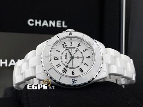 CHANEL 香奈兒 J12 White Ceramic H5698 白陶瓷 大三針 經典 2024年保單 專利不鏽鋼蝴蝶扣 石英腕錶 33mm