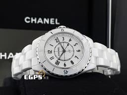 CHANEL 香奈兒 J12 White Ceramic H5698 白陶瓷 大三針 經典 <font color=#FF0000>2024年保單 專利不鏽鋼蝴蝶扣</font> 石英腕錶 33mm