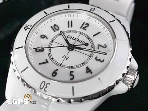 CHANEL 香奈兒 J12 White Ceramic H5698 白陶瓷 大三針 經典 2024年保單 專利不鏽鋼蝴蝶扣 石英腕錶 33mm