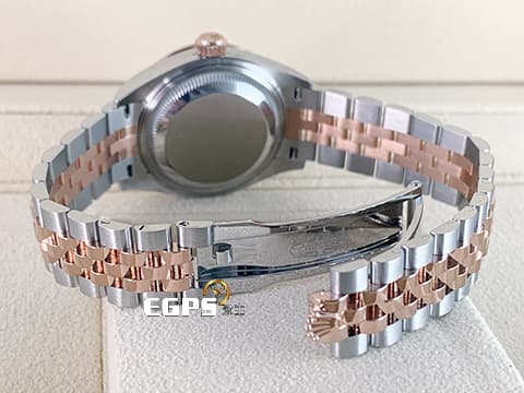 ROLEX 勞力士 Lady-Datejust 279381RBR 蠔式日誌型 18K玫瑰金材質 半金款 原廠鑲嵌鑽石圈、時標 白色珍珠貝母面盤&nbsp;2024年保卡  自動上鍊 28mm