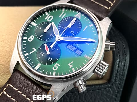 IWC 萬國 Pilot`s Chronograph 41 飛行員 IW388103 計時碼錶 綠色面盤  不鏽鋼 最新EasX-CHANGE錶帶更換系統 2024年保卡 飛行錶 自動上鏈 41mm