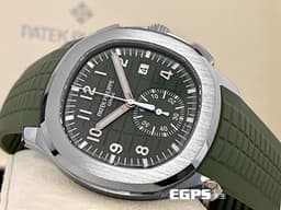 Patek Philippe 百達翡麗 PP錶 Aquanaut Jumbo 5968G-010 飛返計時 計時碼表 自動上鍊 <font color=#FF0000> 2021年保單 海底探險家計時腕錶 <font color=#007500> 最夯綠色面盤 </font> 白K金材質 </font><font color=#FFFF33> 此錶歡迎各路錶友以 PP、AP、勞力士 來店交換，本店將以最高價評估～</font> 42mm