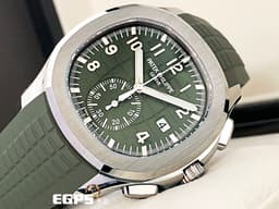 Patek Philippe 百達翡麗 PP錶 Aquanaut Flyback Chronograph 海底探險家 海探 手雷 5968G-010 <font color=#adcd00>卡其綠色格紋面盤</font> 5968 G 飛返 計時碼表 18K白金材質 <font color=#FF0000>2022年保單</font> 自動上鍊 42mm