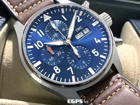 IWC 萬國錶 Pilot's Chronograph 飛行員系列 IW377714 計時碼表 <font color="#0080FF">Le Petit Prince「小王子」特別版 藍色面盤</font> 不鏽鋼 <font color="#FF0000">2021年保卡</font>&nbsp;飛行錶 自動上鍊 43mm