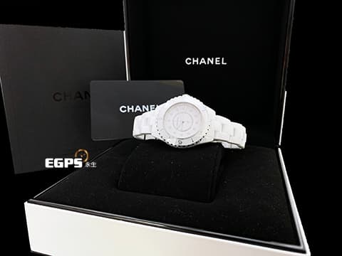 CHANEL 香奈兒 J12 White Ceramic H5703 白陶瓷 原廠鑽石時標 經典 2024年保單 專利不鏽鋼蝴蝶扣  石英腕錶 33mm