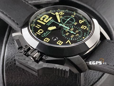 GRAHAM 格林漢 CHRONOFIGHTER GR-C2CCAU.B09A.L44N 不鏽鋼PVD黑色材質   OVERSIZE 陶瓷表圈 Black carbon 左手啟動按把 台灣公司貨 自動上鏈 47mm