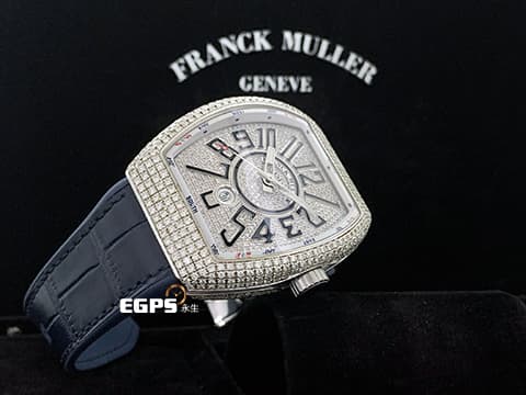 Franck Muller 法蘭穆勒 FM錶 Vanguard V45 系列&nbsp;華麗的精鑲滿天星面盤、錶殼&nbsp;V45SCDT 酒桶型 不鏽鋼 大三針 自動腕錶 44x54mm