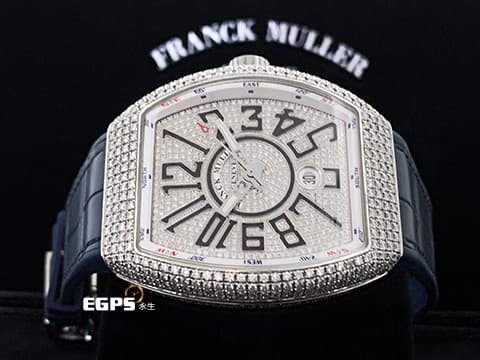 Franck Muller 法蘭穆勒 FM錶 Vanguard V45 系列&nbsp;華麗的精鑲滿天星面盤、錶殼&nbsp;V45SCDT 酒桶型 不鏽鋼 大三針 自動腕錶 44x54mm