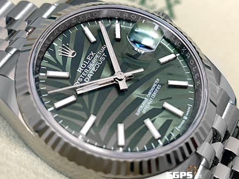 ROLEX 勞力士 Datejust 36 蠔式日誌型 126234 橄欖綠色棕櫚葉面盤 不鏽鋼 DJ36 經典三角坑紋錶圈 2023年 紀念型（Jubilee）五銖錶帶 自動上鍊 36mm