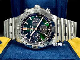 BREITLING 百年靈 Chronomat B01 42 計時碼表 AB0134 不鏽鋼 <font color=#32cd32>Bentley 賓利特別版 綠色熊貓面盤</font> 飛行錶 <font color=#FF0000>2023年保卡 經典（Rouleaux）子彈錶鏈 自製機芯</font> 自動上鍊 42mm