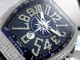 Franck Muller 法蘭穆勒 FM Vanguard Yachting 遊艇系列  V45 SC DT  <font color=#FF0000> 精鑲鑽框耀眼奪目 ，藍色面盤 鑲鑽立體阿拉伯數字時標，歡迎來店試戴！！</font>  自動上鏈 44x54 mm