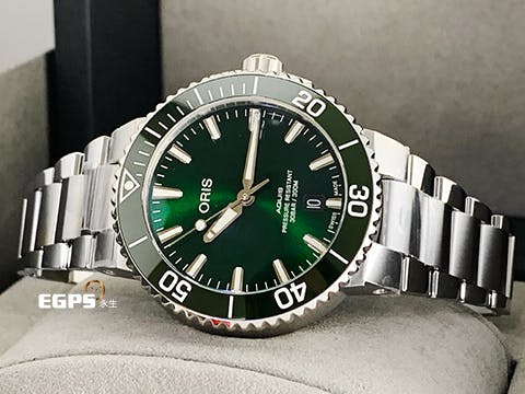 ORIS 豪利時 Aquis Date 時間之海 0173377664157 綠色陶瓷錶圈 綠色面盤 綠水鬼 不鏽鋼 2024年保單 潛水錶 自動腕錶 41.5mm