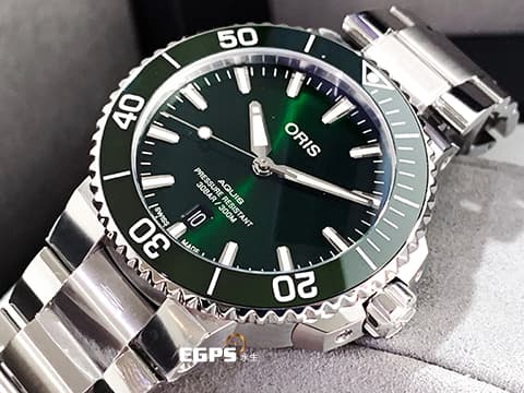 ORIS 豪利時 Aquis Date 時間之海 0173377664157 綠色陶瓷錶圈 綠色面盤 綠水鬼 不鏽鋼 2024年保單 潛水錶 自動腕錶 41.5mm