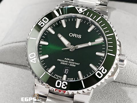 ORIS 豪利時 Aquis Date 時間之海 0173377664157 綠色陶瓷錶圈 綠色面盤 綠水鬼 不鏽鋼 2024年保單 潛水錶 自動腕錶 41.5mm