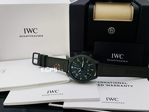 IWC 萬國 Pilot`s Chronograph 飛行員系列 IW389106「TOP GUN」海軍空戰部隊 計時碼表 星期、日期顯示 綠色陶瓷材質「森林地」特別版 飛行錶 2022年台灣公司貨 自動上鍊 44.5mm