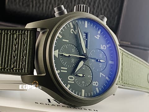 IWC 萬國 Pilot`s Chronograph 飛行員系列 IW389106「TOP GUN」海軍空戰部隊 計時碼表 星期、日期顯示 綠色陶瓷材質「森林地」特別版 飛行錶 2022年台灣公司貨 自動上鍊 44.5mm