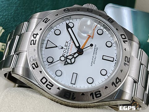 ROLEX 勞力士 Explorer II 蠔式 探險家二號 226570 白色面盤 探二 橘色兩地時間指針 GMT 不鏽鋼 新式3285機芯 2021年保卡 錶友蒐藏未使用品&nbsp;自動上鍊 42mm