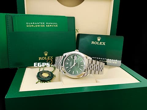 ROLEX 勞力士 DATEJUST 126300 蠔式日誌型 不鏽鋼材質 新世代 超級夯的薄荷綠色面盤，五株紀念型錶帶 2022年保單 自動腕錶 41mm