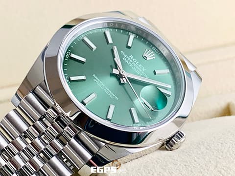 ROLEX 勞力士 DATEJUST 126300 蠔式日誌型 不鏽鋼材質 新世代 超級夯的薄荷綠色面盤，五株紀念型錶帶 2022年保單 自動腕錶 41mm