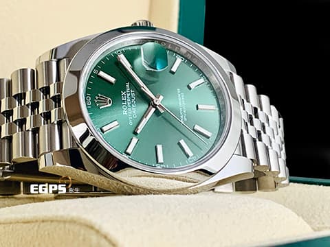 ROLEX 勞力士 DATEJUST 126300 蠔式日誌型 不鏽鋼材質 新世代 超級夯的薄荷綠色面盤，五株紀念型錶帶 2022年保單 自動腕錶 41mm