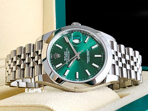 ROLEX 勞力士 DATEJUST 126300 蠔式日誌型 不鏽鋼材質 新世代 超級夯的薄荷綠色面盤，五株紀念型錶帶 2022年保單 自動腕錶 41mm