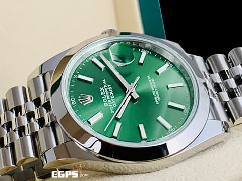 ROLEX 勞力士 DATEJUST 126300 蠔式日誌型 不鏽鋼材質 新世代 超級夯的薄荷綠色面盤，五株紀念型錶帶 2022年保單 自動腕錶 41mm