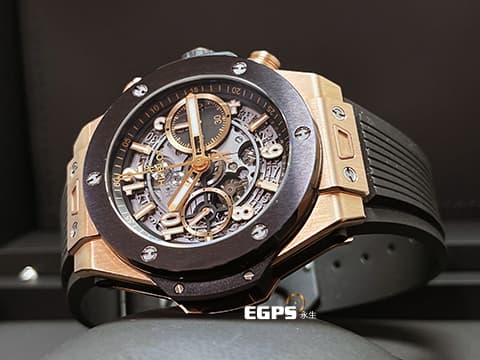 HUBLOT 宇舶 Big Bang Unico 大爆炸 441.OM.1181.RX 飛返 計時碼表&nbsp;King Gold 王金材質 玫瑰金&nbsp;黑陶瓷錶圈 鏤空面盤 2022年電子保單 自動上鏈 42mm