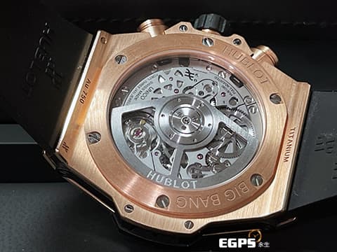 HUBLOT 宇舶 Big Bang Unico 大爆炸 441.OM.1181.RX 飛返 計時碼表&nbsp;King Gold 王金材質 玫瑰金&nbsp;黑陶瓷錶圈 鏤空面盤 2022年電子保單 自動上鏈 42mm